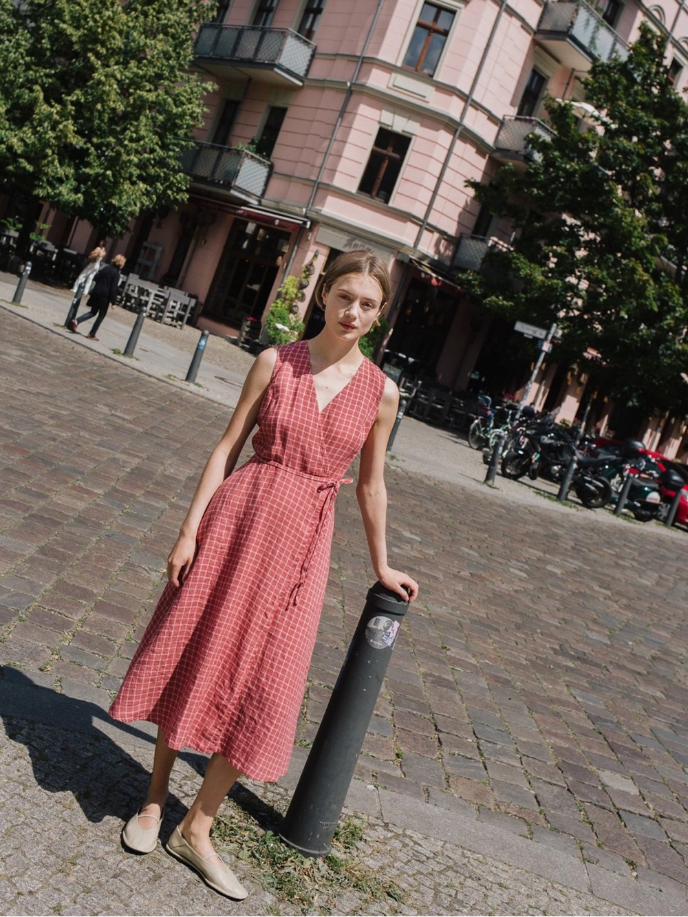 Not Perfect Linen Althea Wrap Dress Raspberry Checks